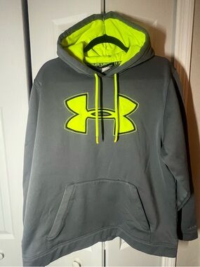 Under Armour men’s grey & neon green hoodie size Large